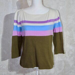 Talbots Women's M "Bold Garden Stripe" Bateau Neck 3/4 Sleeve Cotton Tee